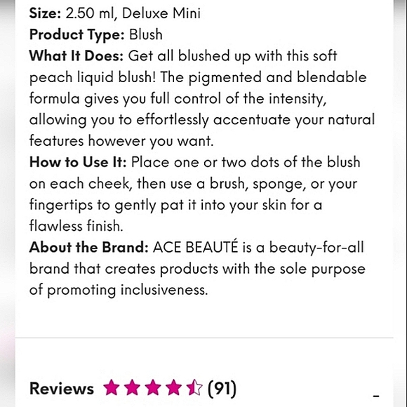 ๐BUNDLE 3/$18๐ ACE BEAUTE Blushed Up Liquid Blush in Pastel Persimmon - Picture 4 of 5